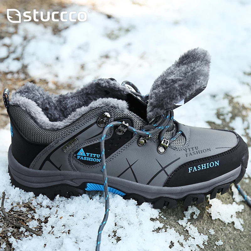 Stivali da neve invernali da uomo Sneakers in pelle impermeabili Stivali con plateau da uomo super caldi Stivali da trekking maschili da esterno Scarpe da lavoro Taglie forti