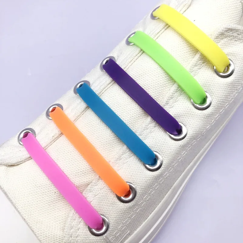 12Pcs/Set Silicone Shoelaces Without Ties Elastic Laces Sneakers Athletic Shoes laces Without Binding Colorful Rubber Shoestring