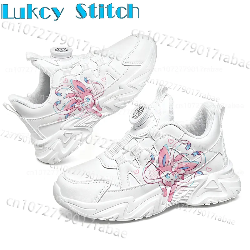 Kawaii Sylveon Children Sports Shoes Boys Girls High Quality Arch Support Platform Casual Shoes Rotating Button Simple Shoes