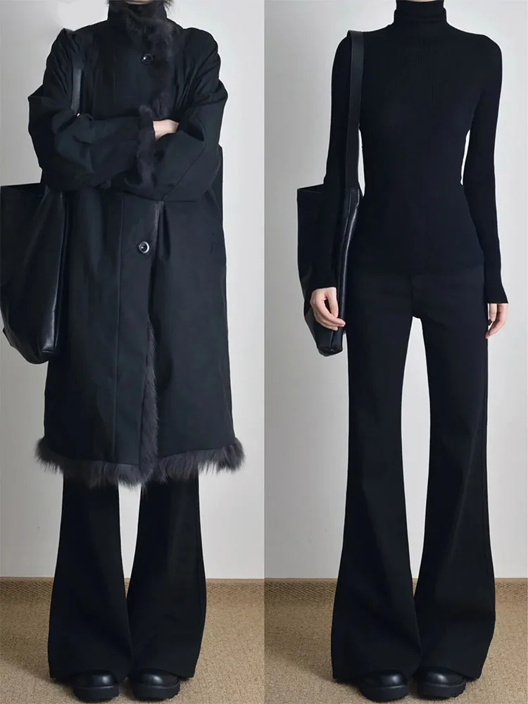 

Джинсы женские зимние новые свободные с высокой талией, прямые, в пол, расклешенные, повседневные, хлопковые...