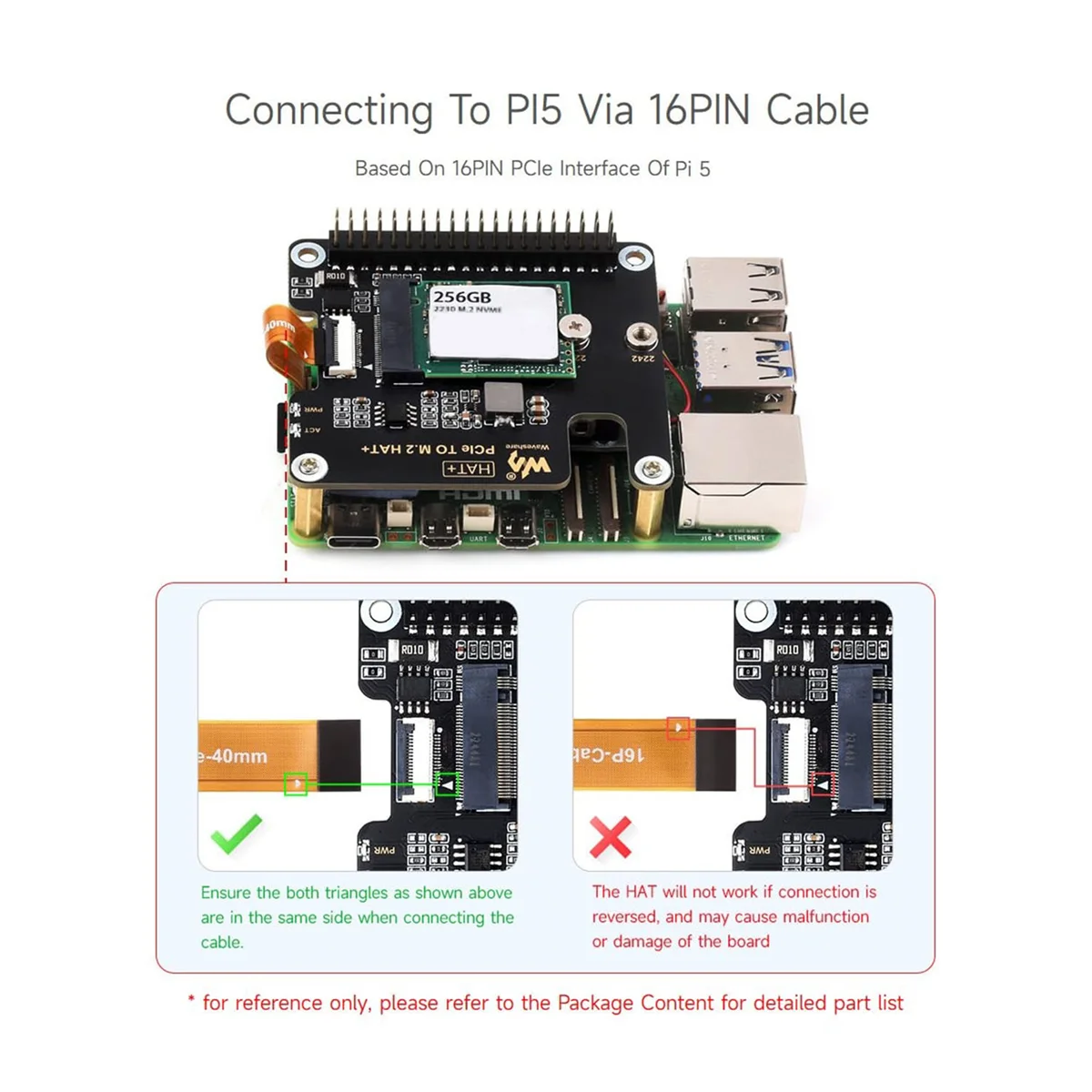 Waveshare for Raspberry Pi 5 PCIe to M.2 HAT NVME Expansion Board with 16P Cable GPIO Header Support Active Cooler for RPI 5 Pi5