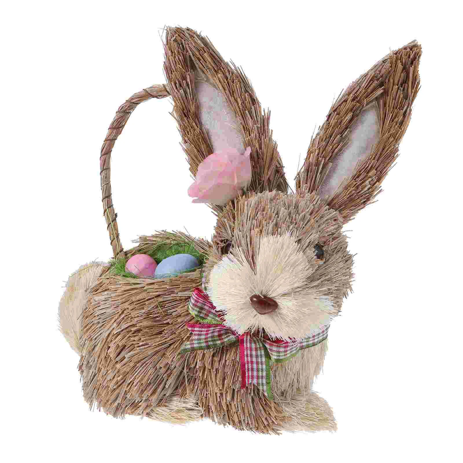 Straw Rabbit Ornament Hand-woven Household Decoration Easter Bunny Furniture Reborn Baby Dolls