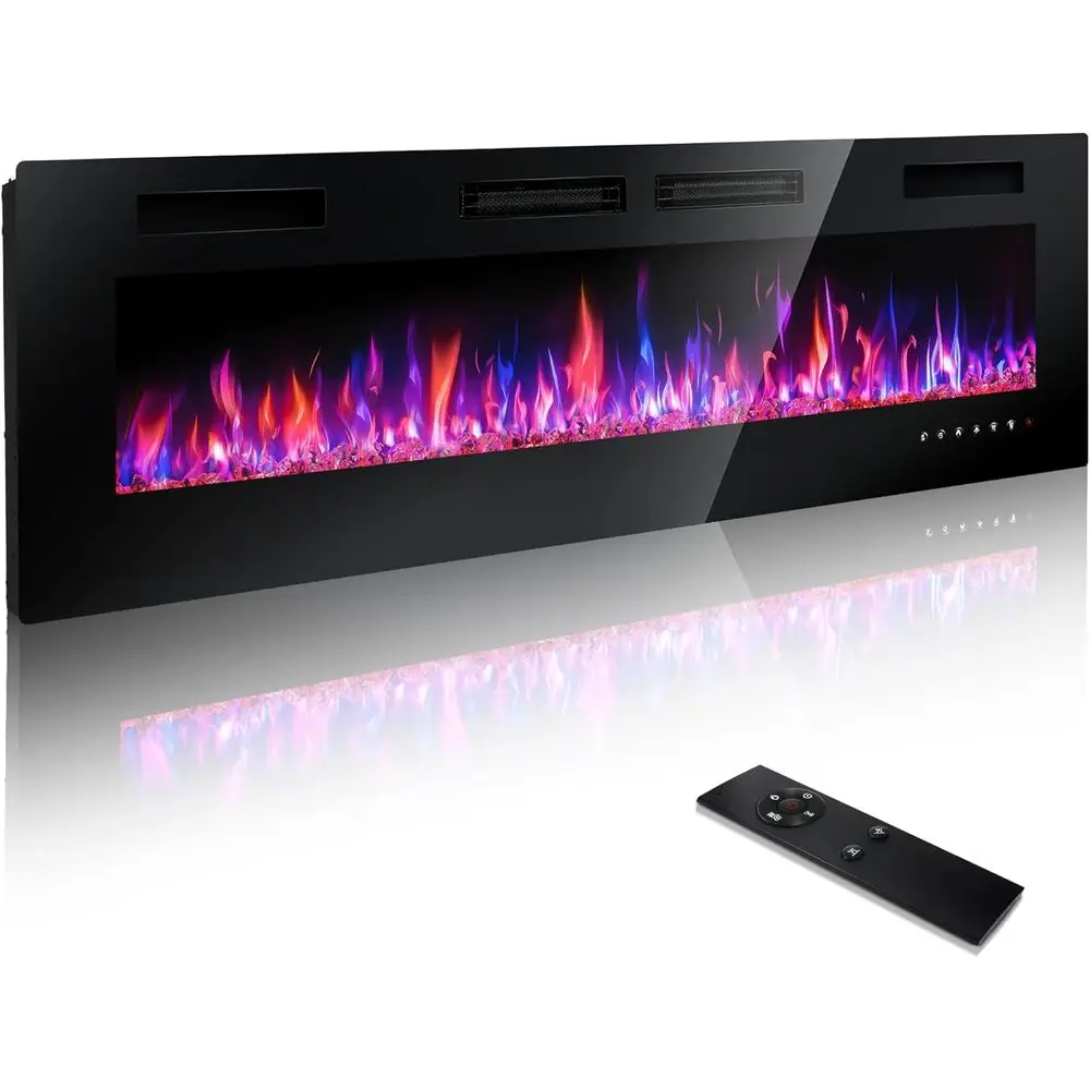 

72 Wall-Mounted Slim Electric Fireplace with 3.2 Heater, Remote/Touch Control, 8-Hour Timer, Adjustable Flame & Color