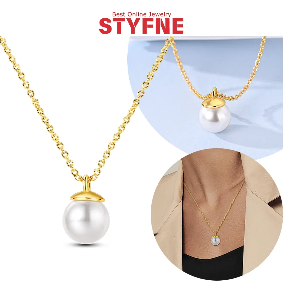 

925 Silver Pearl Pendant Necklace Simple Elegant for Women Gold Necklace Fit Daily Wear Wedding Trendy Jewelry