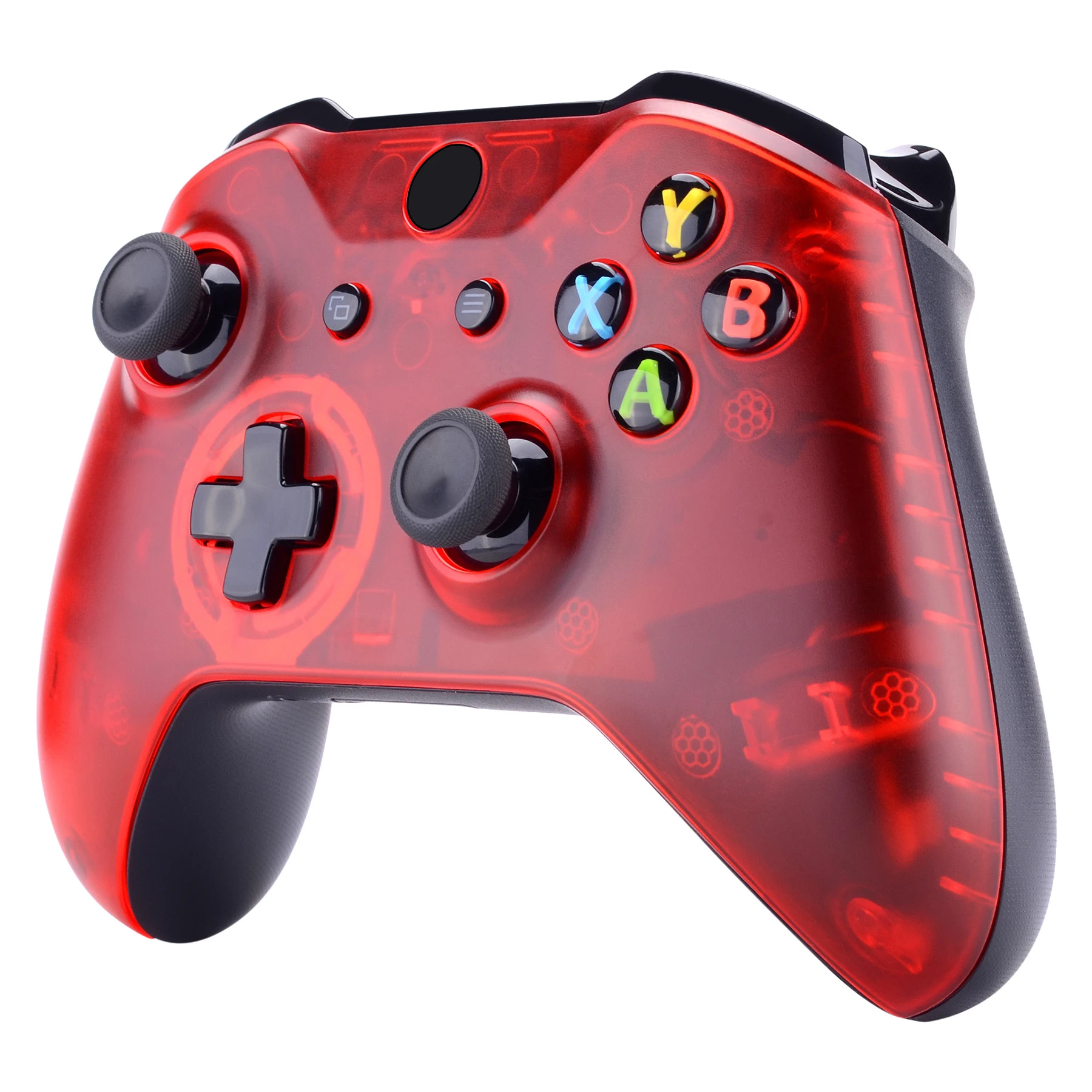 eXtremeRate Clear Red Soft Touch Faceplate Front Housing Shell Compatible with Xbox One S & One X Game Controller