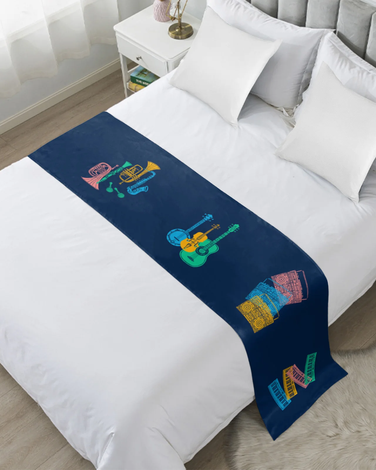 Music Guitar Saxophone Recorder Bed Runner Home Hotel Decoration Bed Flag Wedding Bedroom Bed Tail Towel