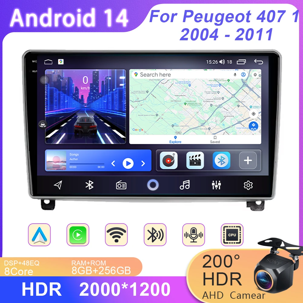 

Android 14 Car Radio Player For Peugeot 407 1 2004 - 2011 Car Multimedia Auto Radio Navigation GPS 4G WiFi BT Autoradio Video
