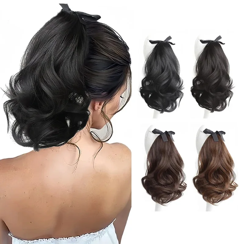 Synthetic Ponytail Drawstring Clip In Ponytail Hair Extensions Brown Heat Resistant Pony Tail for Women False Hair