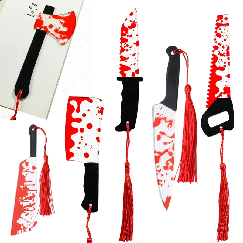 Fake Blood Axe Knife Chopper Model Resin Horror Desktop Figurines Red Tassel Small Decor Crafts for Home Party Prop Display