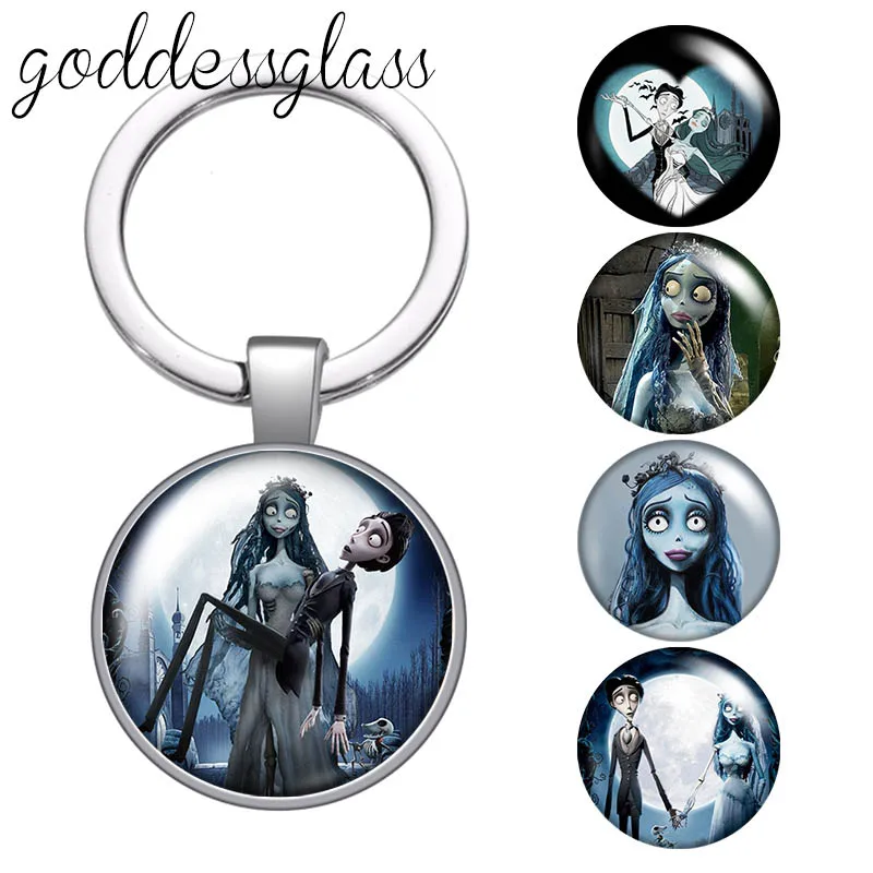 Disney Tim Burton's Corpse Bride Ghost Photo glass cabochon keychain Bag Car key chain Ring Holder Charms keychains gift