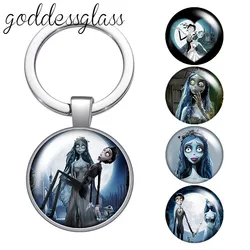 Tim Burton's Corpse Bride Ghost Cartoon Photo glass cabochon keychain Bag Car key chain Ring Holder Charms keychains gift