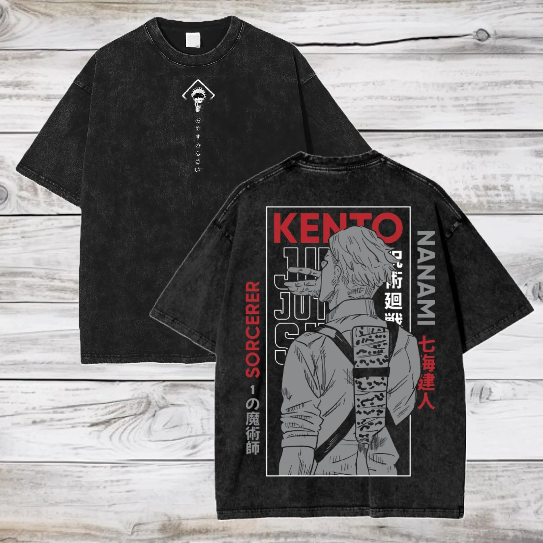 

Jujutsu Kaisen Аниме Oversize Acid Washed T-Shirt Kento Nanami Anime Tee Аниме Футболка с коротким рукавом Рубашка унисекс Мужчины Женщины Лето