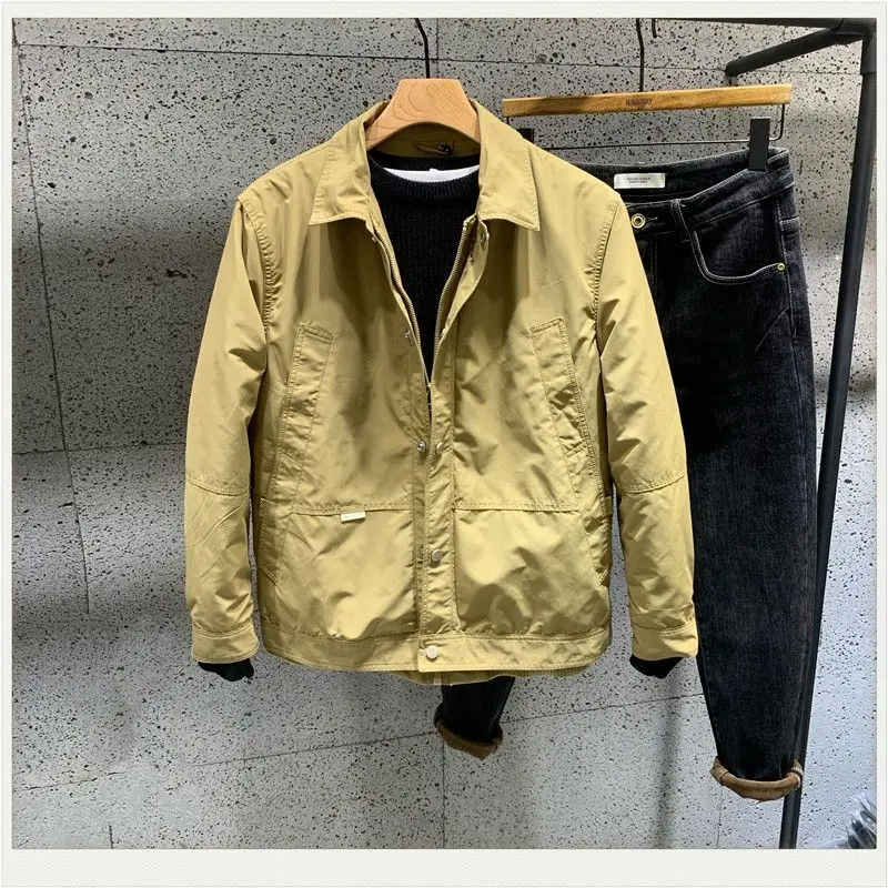 

Spring and Autumn New Casual Solid Color Lapel Thin Jacket Men's Slim Fit All Match Simple Shirt Collar Jacket Fashion Top