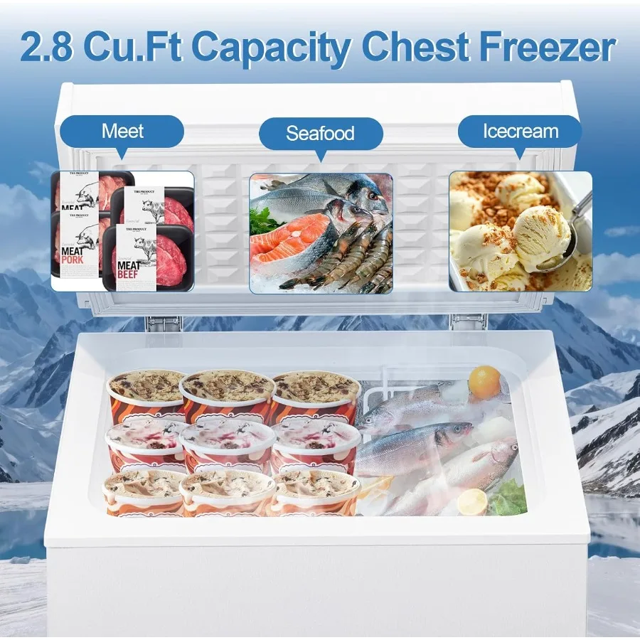 فريزر عميق مدمج بطول 2.8 قدم مكعب مع سلة قابلة للإزالة لمرآب الشقة المنزلية وتخزين النوم كفاءة في استخدام الطاقة وهادئة-