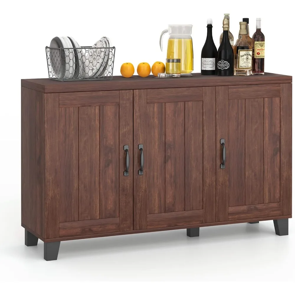 Buffet Cabinet Kitchen Storage Cupboard - 3 Door Sideboard with Adjustable Shelves, Cable Management Holes, Anti-Tipping Kits,