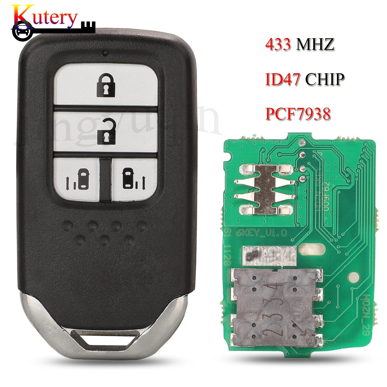 

jingyuqin Remote Smart Car key For Honda Odyssey Elysion HYBRID Keyless Go 4Buttons 433Mhz ID47 PCF7938 CHIP HITAG-3