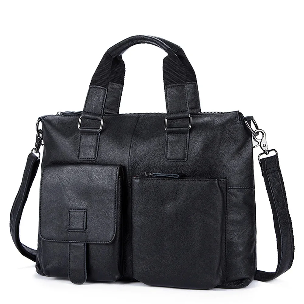 

Leather Mens Briefcase Hand Bag Genuine Business Working Totes Of Doctor Office Man Shoulder 40cm