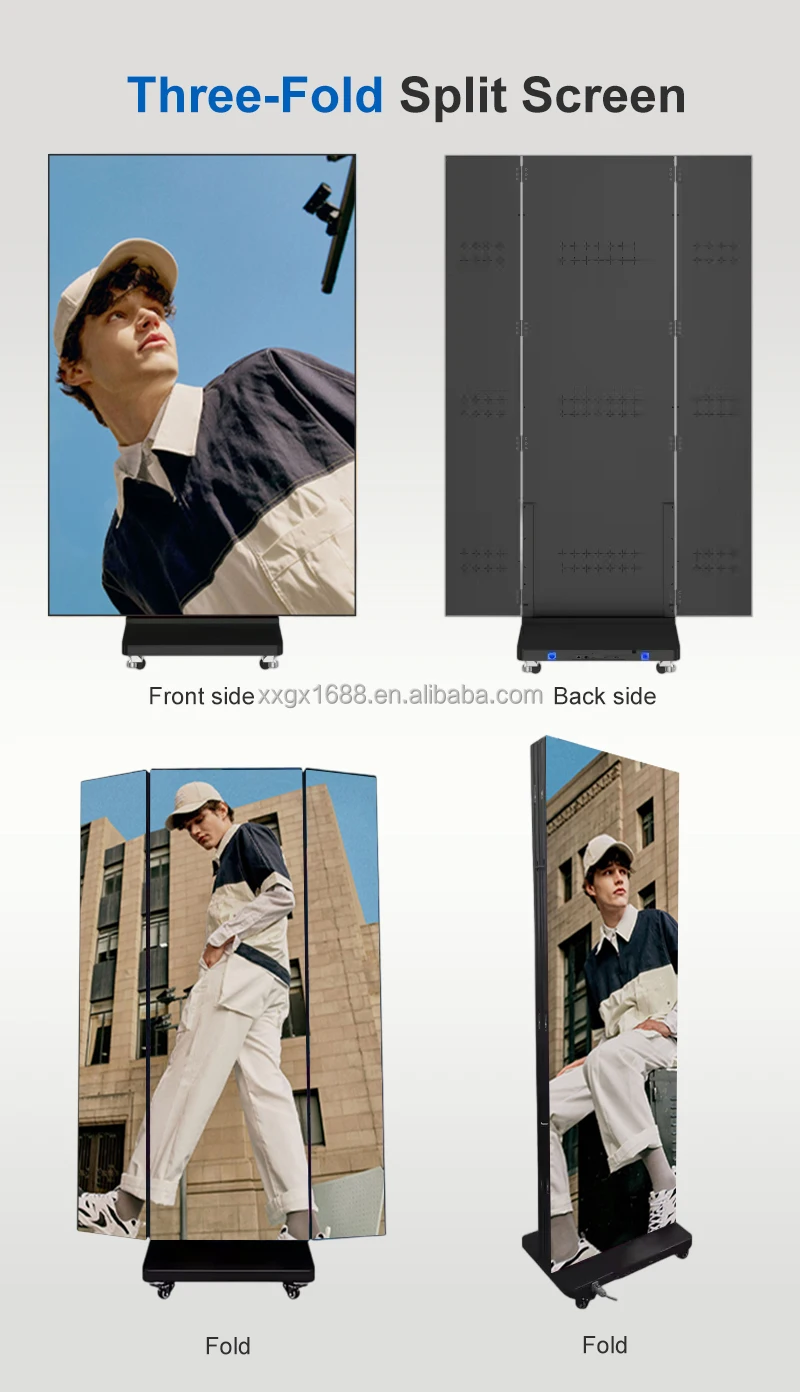 Hot Selling P1.86 P2.5 Tri Fold Screen Poster High Quality Indoor Foldable Led Display Led Advertising Digital Led Poster