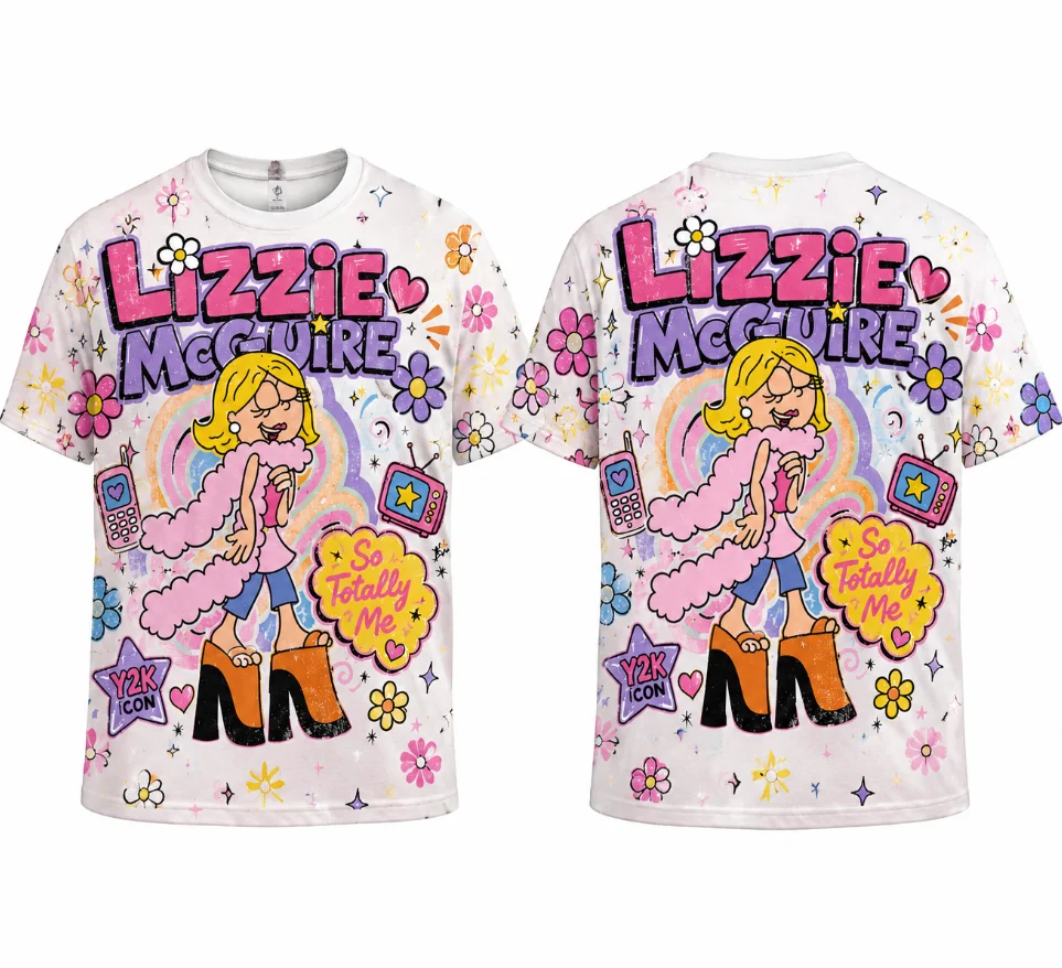 Y2K Harajuku Style Cartoon T-shirt with Vintage Floral Print. Suitable for Both Men and Women Casual and Loose-fitting T-shirt