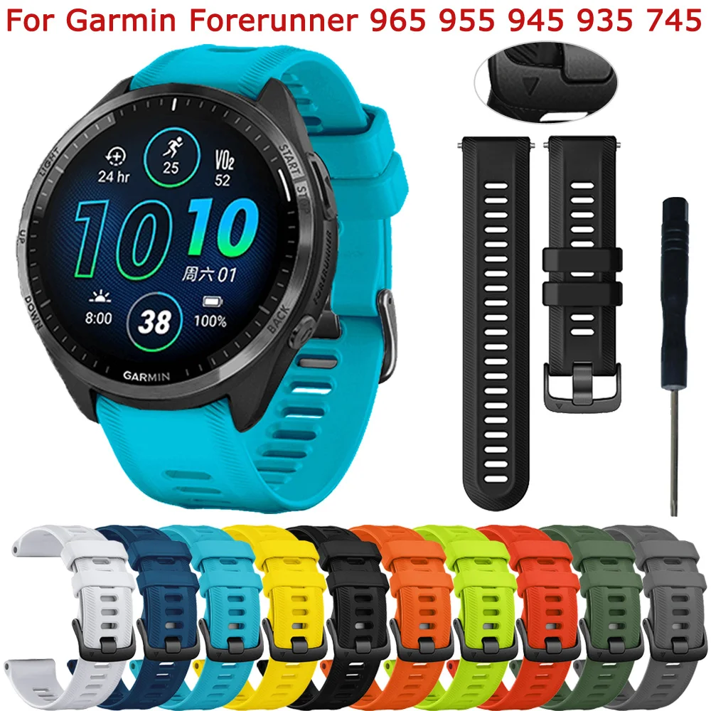 Tali jam resmi 22mm gelang jam untuk Garmin Forerunner 965 955 945 935 745 gelang jam pengganti gelang silikon