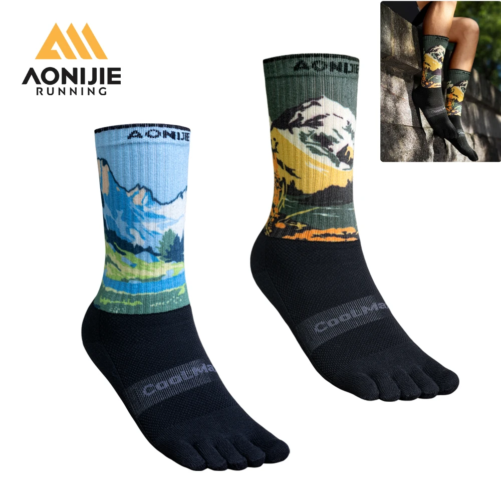 AONIJIE E4843 One Pair Long Tube Outdoor Five Toe Socks Shock Absorption Toe Socks Stocking for Trail Running Warking Ride