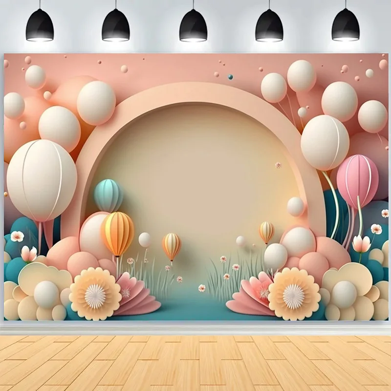 Baby Room Happy Birthday Photography Backdrops Props Newborn Party Decoration Balloons Arch Floral Theme Photo Background QQ-08