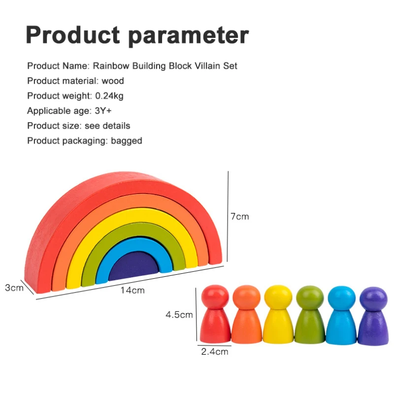 Montessori Duży tęczowy układzik dla dzieci Drewniane klocki dla dzieci Zabawka edukacyjna dla maluchów Kreatywne zabawki edukacyjne dla przedszkolaków