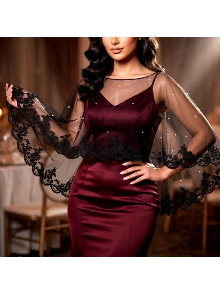 Romance Bridal Shawl Seethrough Sheer Shoulder Covers for Bride Wedding Ceremony 6XDA