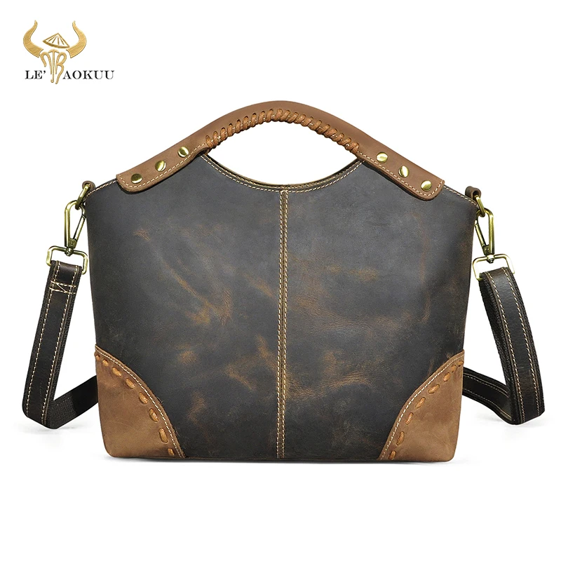 Crazy Horse LEATHER Brand High Quality Luxury Ladies Casual Design handbag Shoulder bag Women female ol elegant Tote bag 6640