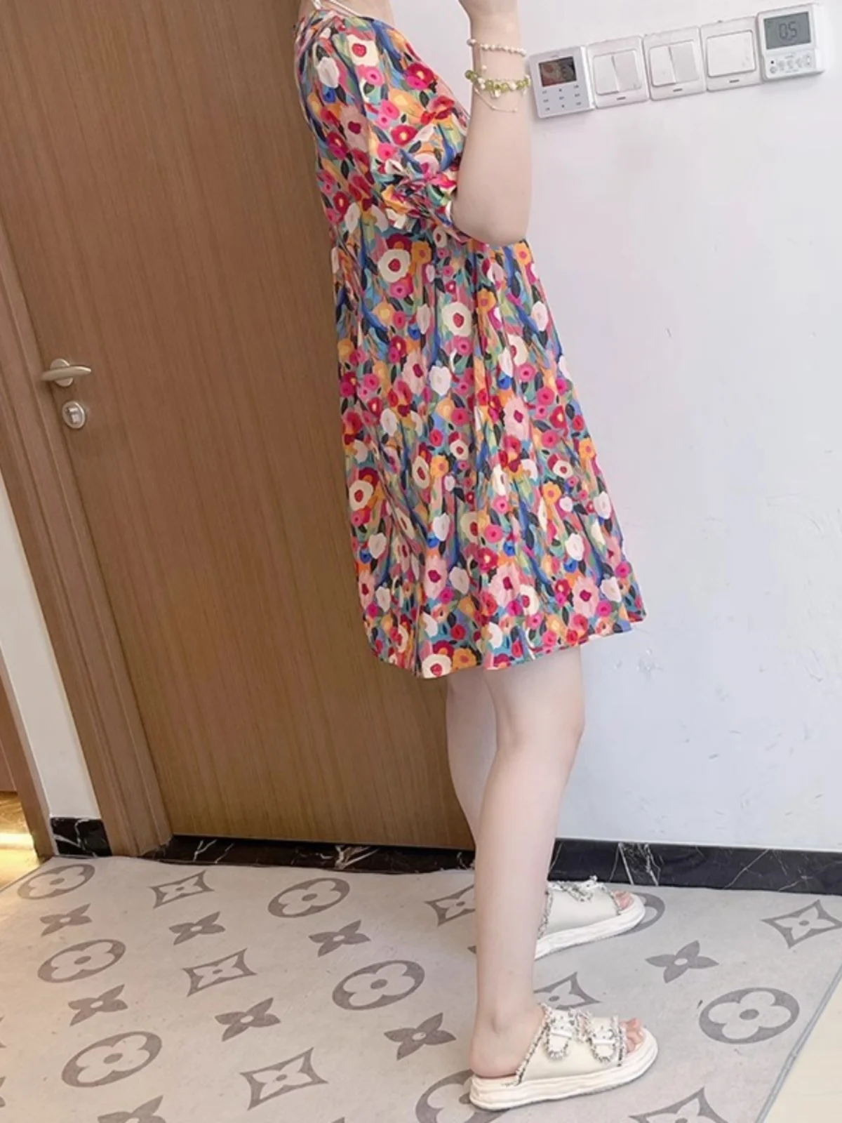 Floral Print A-Line Dr Women's round Ne Loose Slimming Lantern Sve Maxi Dr plus Size Summer New Sle Commute