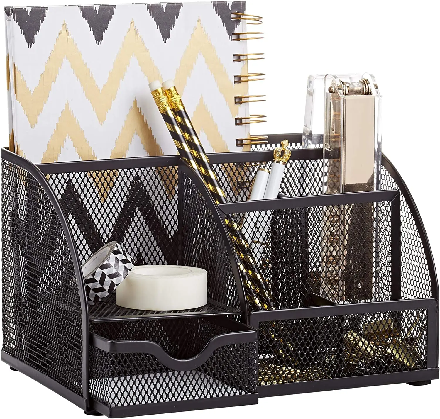 Mesh Desk Organizer Office with 7 Compartments + Drawer/Desk Tidy Candy/Pen Holder/Multifunctional Organizer