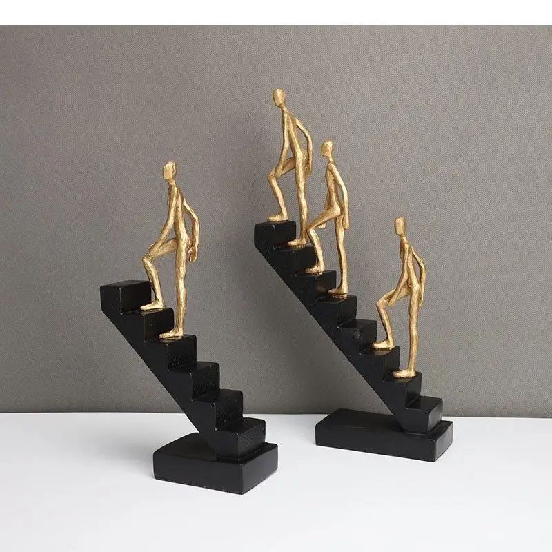 Gold-plating Climber Character Resins Sculpture Climbing Ladder Figure Statue Ornaments Desk Decoration Figures Crafts