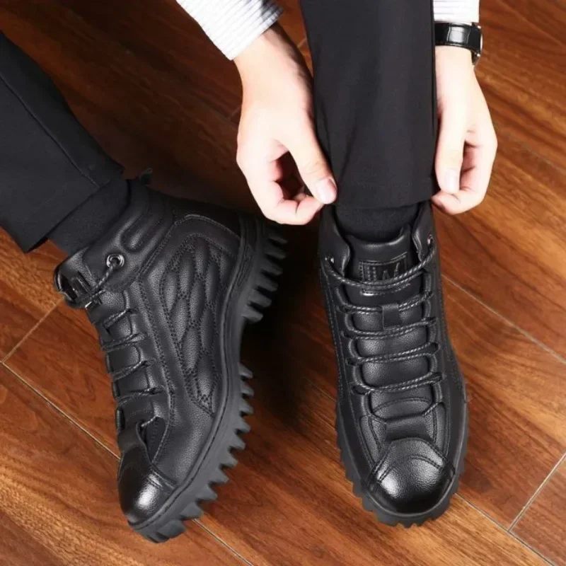 Velvet Leather Shoes for Men Thick Sole Platform High Top Man Casual Boots Low Price Shipping Free Fashion 2024 Luxury Sale Pu