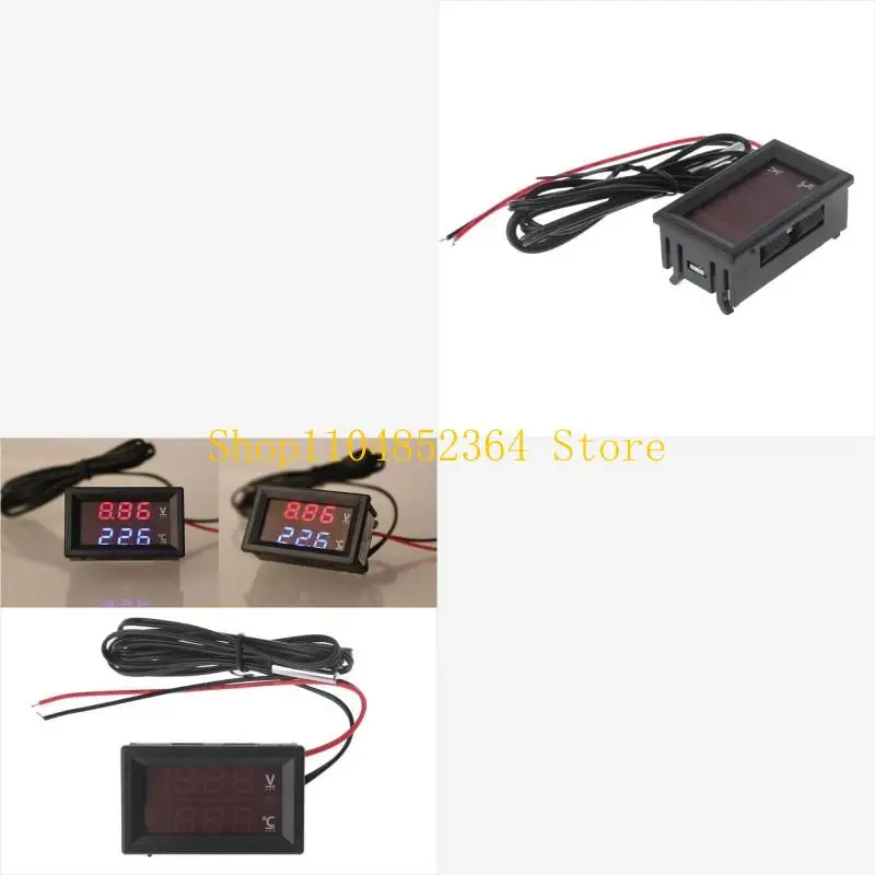 

652F Dual Display Car Thermometer Voltmeter Gauge for All 12-24V for Cars SUV