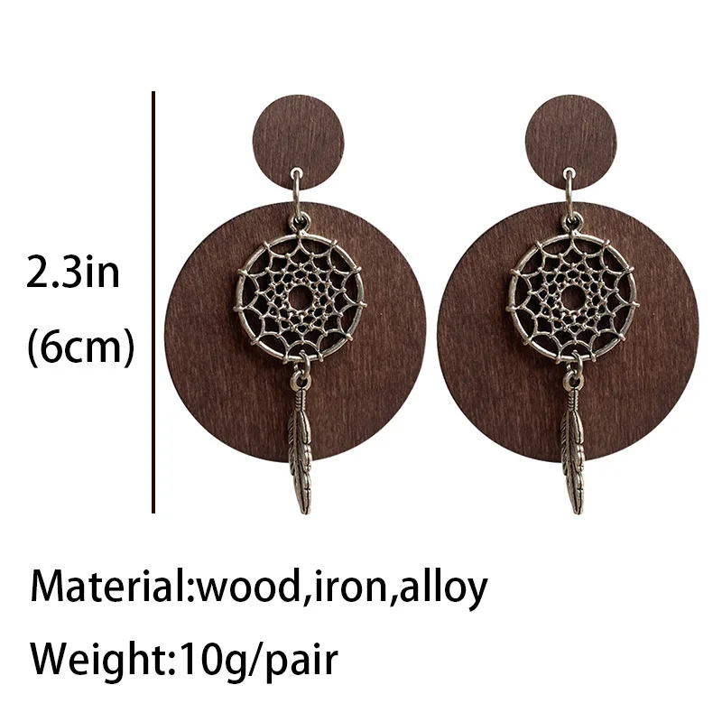 Dream Catcher Vintage Wooden Earrings Personality Exaggerate Bohemian Geometry National Style Earrings for Women Gift Jewelry