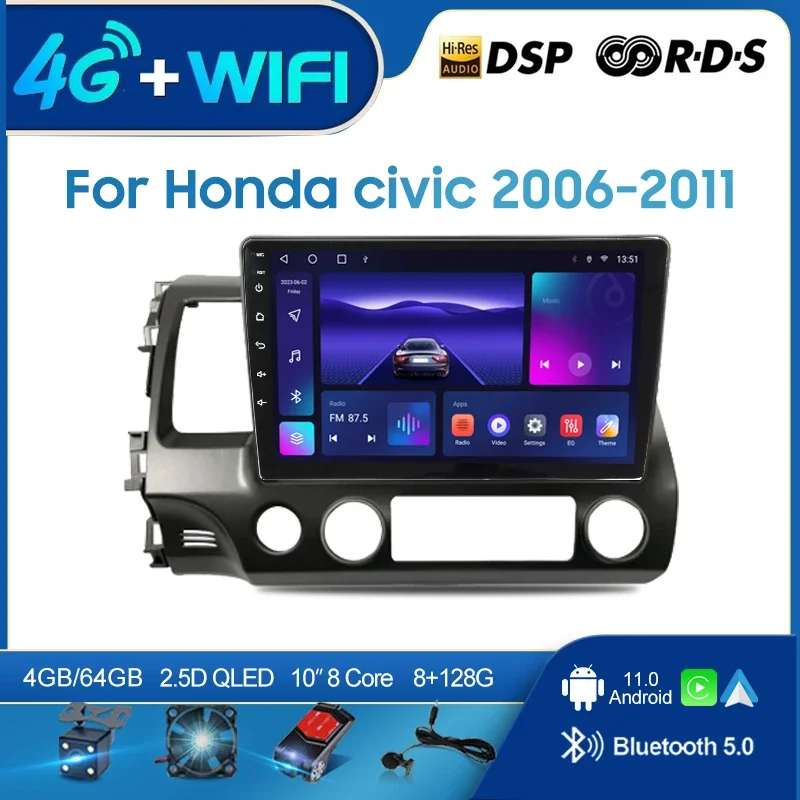 

QSZN FOR Honda CIVIC 2006-2011 LHD 2 din Android 12.0 Car Radio Multimedia Video Player GPS Navigation 4G Carplay Head unit