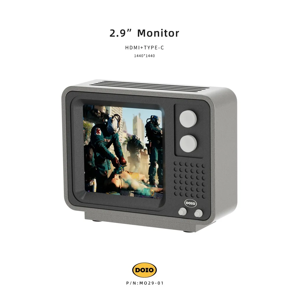 DOIO MO29-01 Retro HD Desktop Monitor 2.9 Inch 120Hz LCD Module Multi-Color Aluminum Alloy Acrylic Version Vintage TV Style