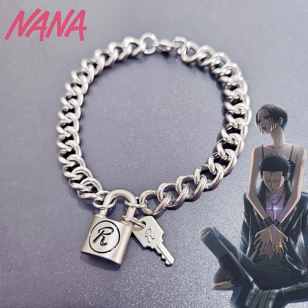 Anime NANA Cosplay Bracelet Oosaki Nana Honjo Ren Key R Lock Unisex Punk Matte Bangle Jewelry Accessories Couple Gift