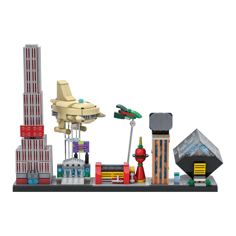 MOC-174382 animação dos eua futuramas planeta expresso blocos de construção modelo futuramas skyline tijolos cidade nave espacial diy montar brinquedos