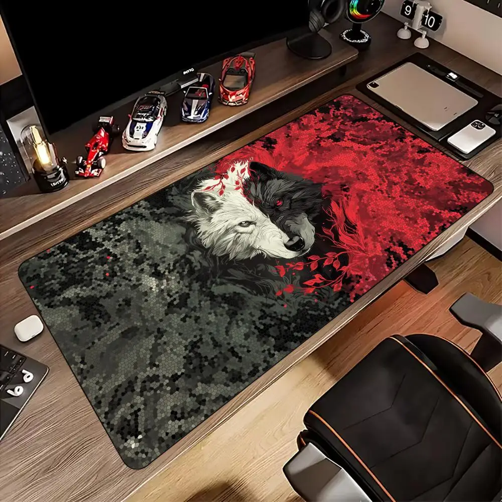 

Арт-стиль Черный и красный коврик для мыши с волком, настольный коврик, игровой коврик, аксессуары для геймерских ПК, резиновая противоскользящая клавиатура, удлиненные коврики для мыши, коврик
