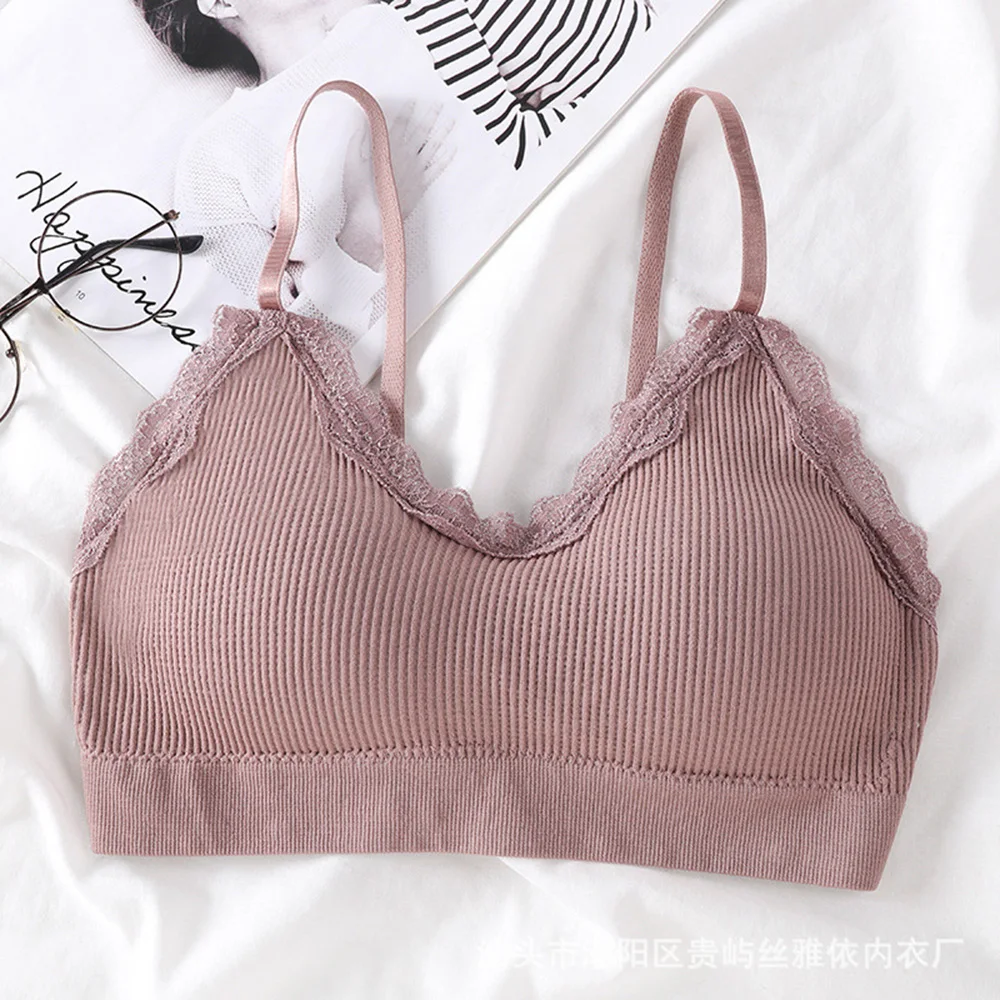 Moda rosqueado beleza volta envoltório peito tubo topo de colheita feminina rendas macio sem costura esportes lingerie t sutiã bandeau tanque superior