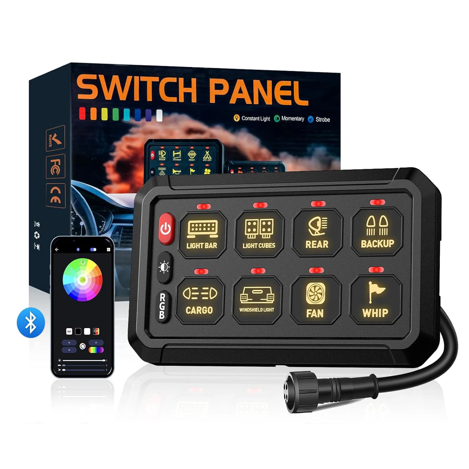 

8 Gang Switch Panel App Control Marine SUV ATV UTV Truck 4x4 12V Off Road LED Circuit Switches