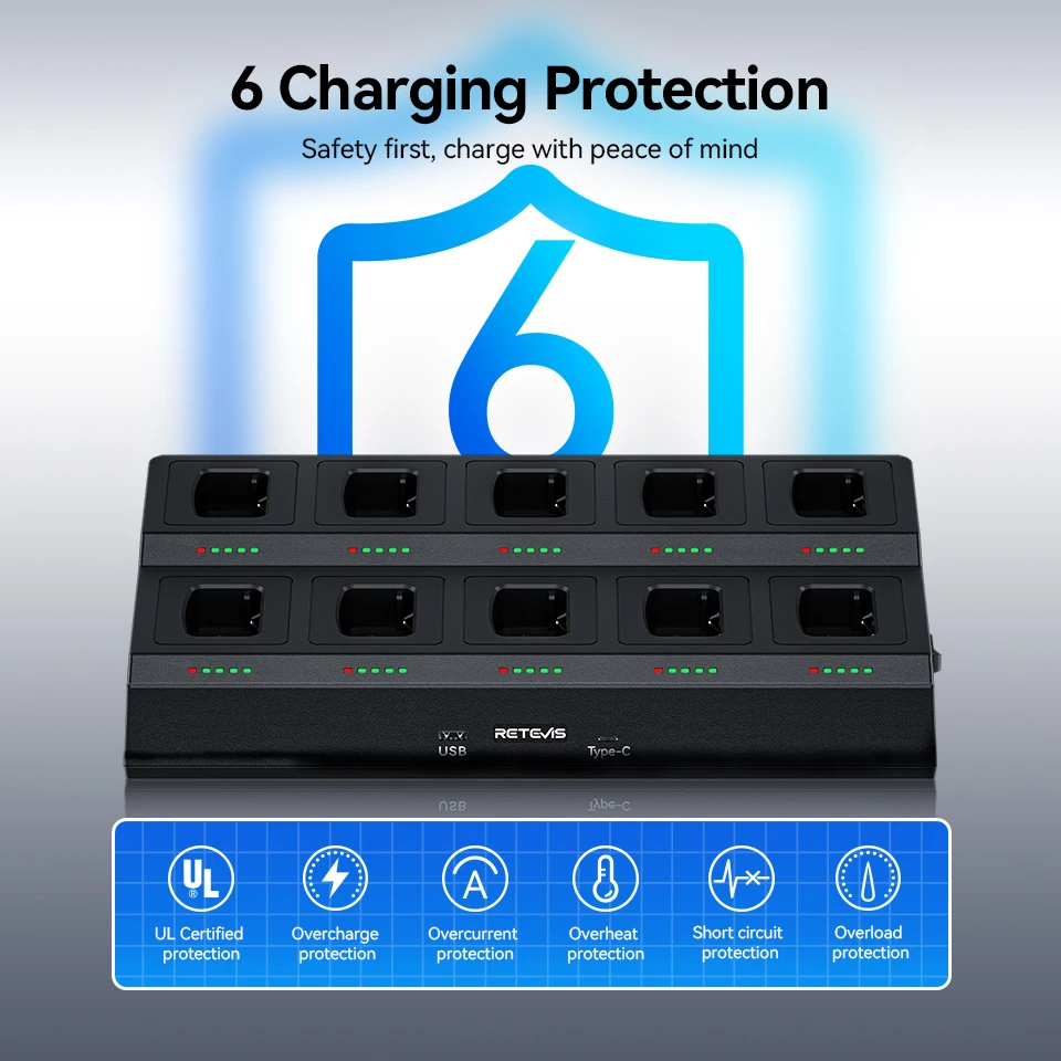 Retevis RTC777T 10-Way Walkie Talkie Multi-Unit Gang Charger Radio 10 Way Charger Radio Aksesoris untuk Retevis H777/H777D/H777H
