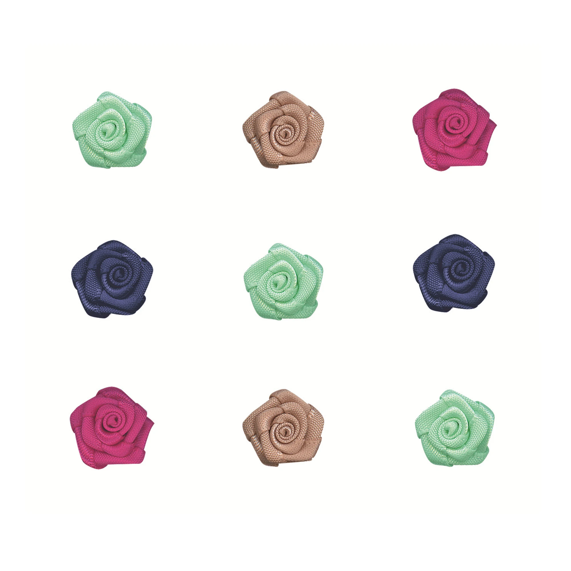 15MM Mini Satin Ribbon Roses Mini Fabric Flowers Crafts Small Rosettes Mini Flower DIY Sewing Crafts Appliques Gift Decoration