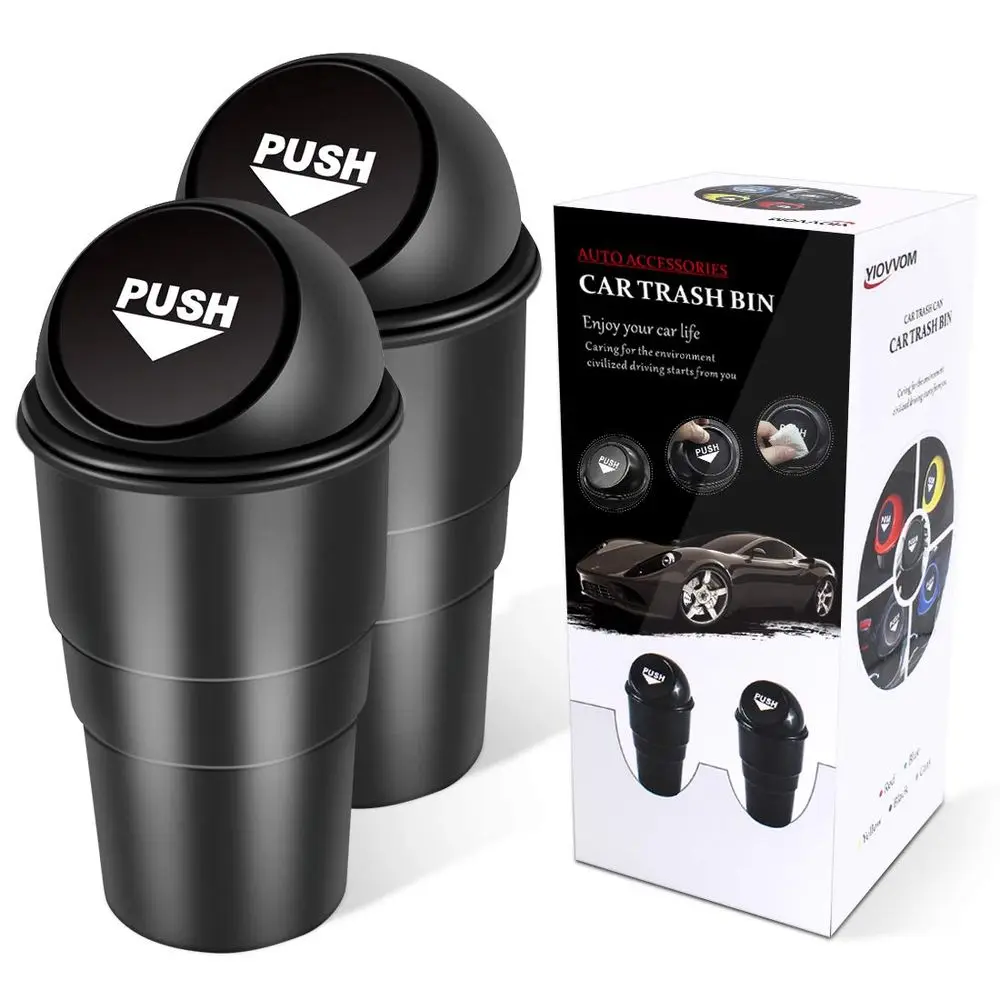 

Compact Car Trash Bin with Lid, Portable Automotive Cup Holder Trash Can for Vehicle, Office, and Home Use (Set of 2, Black)