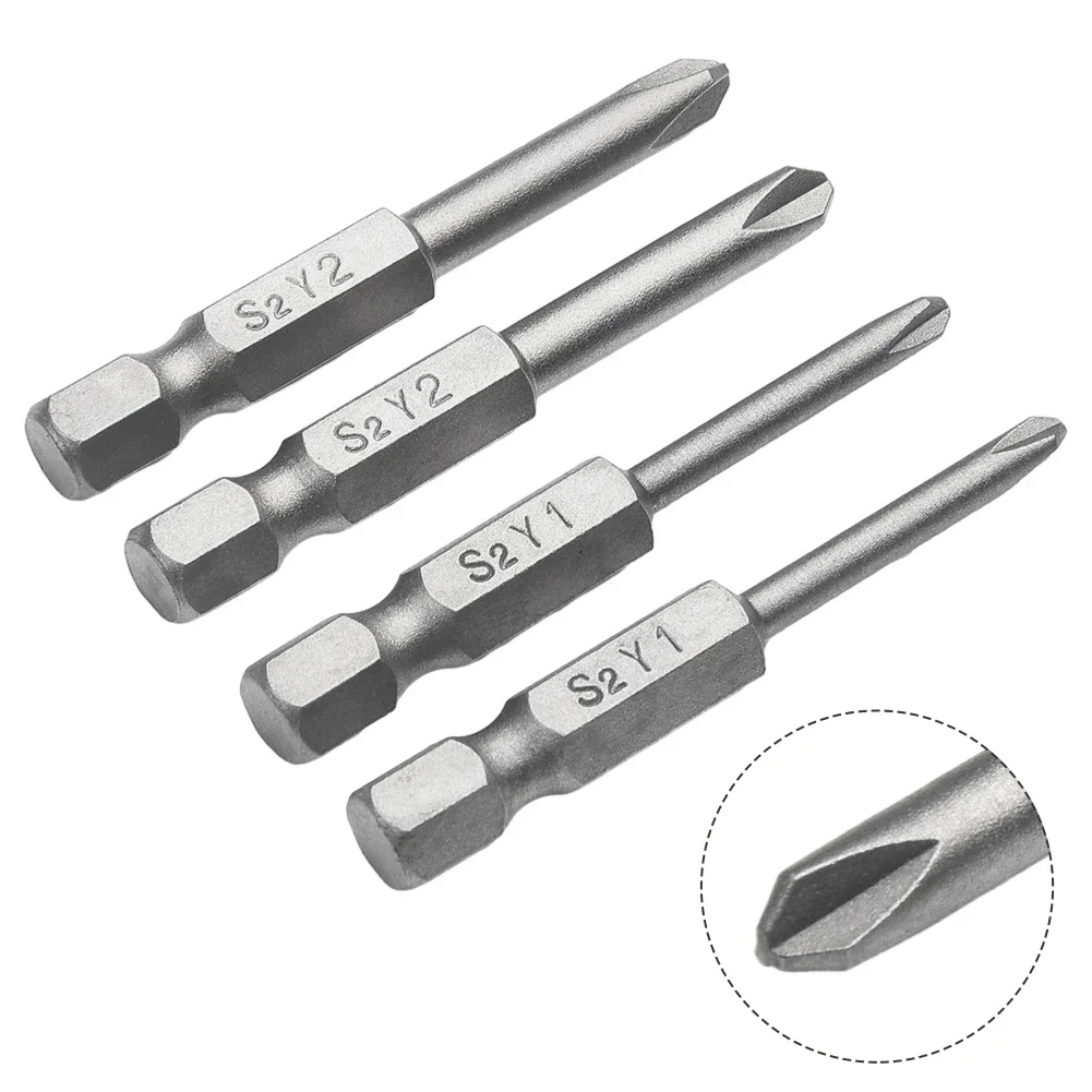 4 buah 50mm Y1 Y2 kepala batang obeng segi enam magnetik tri-wing obeng Bar Bits untuk bor obeng listrik Manual alat listrik