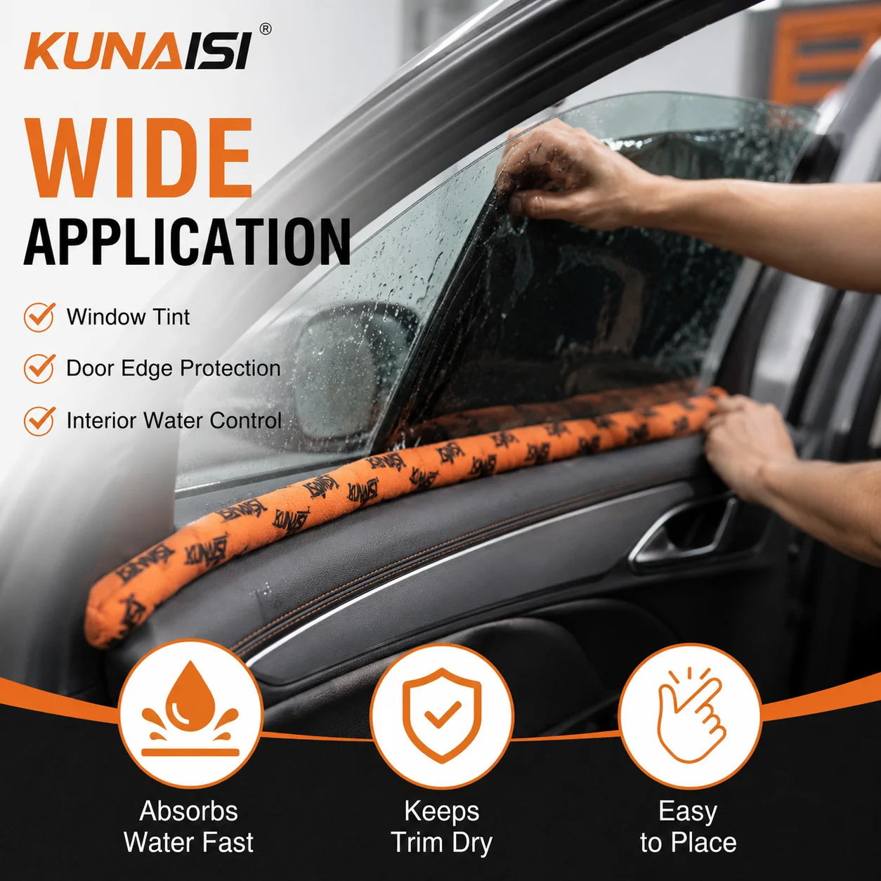 KUNAISI 2.75M Water Absorbing Rope Car Window Tint Tool Absorbent Drying Rope for Auto Rear Windshield Glass Gap Film Install