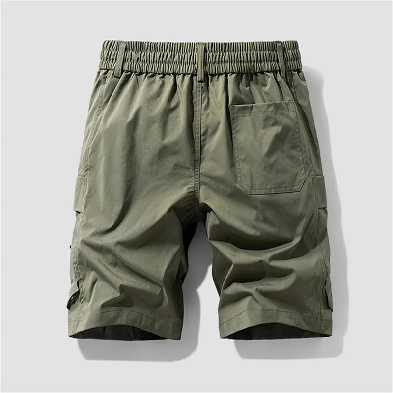 Men's Quick Dry Cargo Shorts Drawstring Elastic Waist Multi Pockets Knee Length Trousers Jogger Casual Shorts Hiking Short Pants