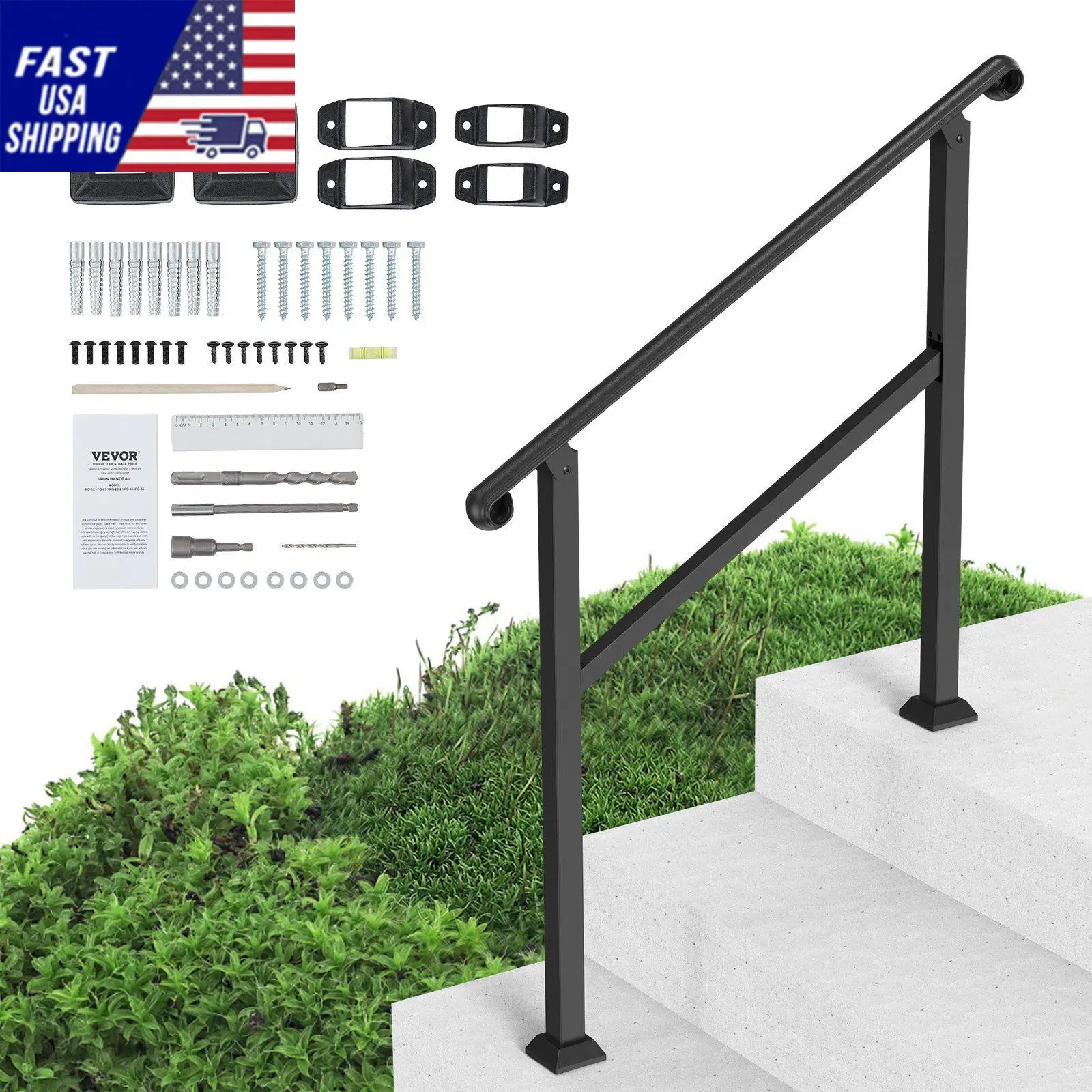 2-3 Step Handrails for Outdoor Steps for Seniors Porch Deck Post