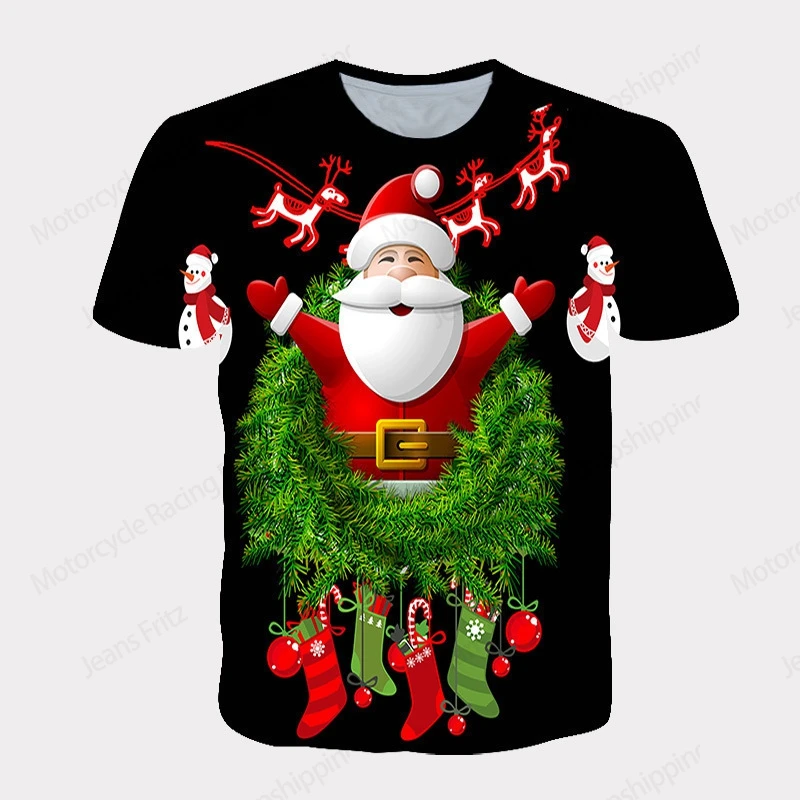 Christmas Santa Claus 3d Print Tshirt Men Women Fashion Oversized T-shirt Harajuku Short Sleeve Tops Tees Christmas T shirt Kids